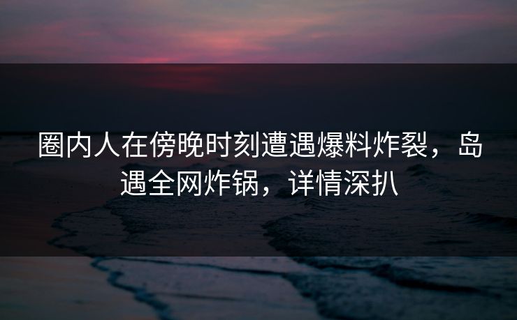 圈内人在傍晚时刻遭遇爆料炸裂，岛遇全网炸锅，详情深扒