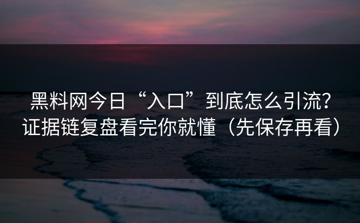 黑料网今日“入口”到底怎么引流？证据链复盘看完你就懂（先保存再看）